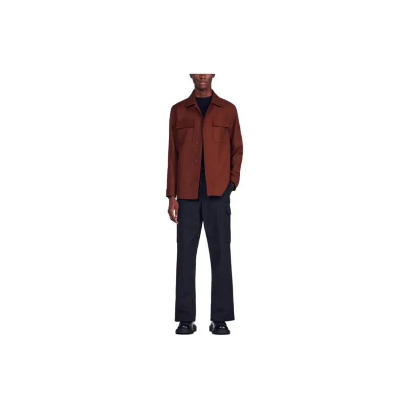 Sandro Wool Blend Overshirt Shirt Men's Red Brown-1