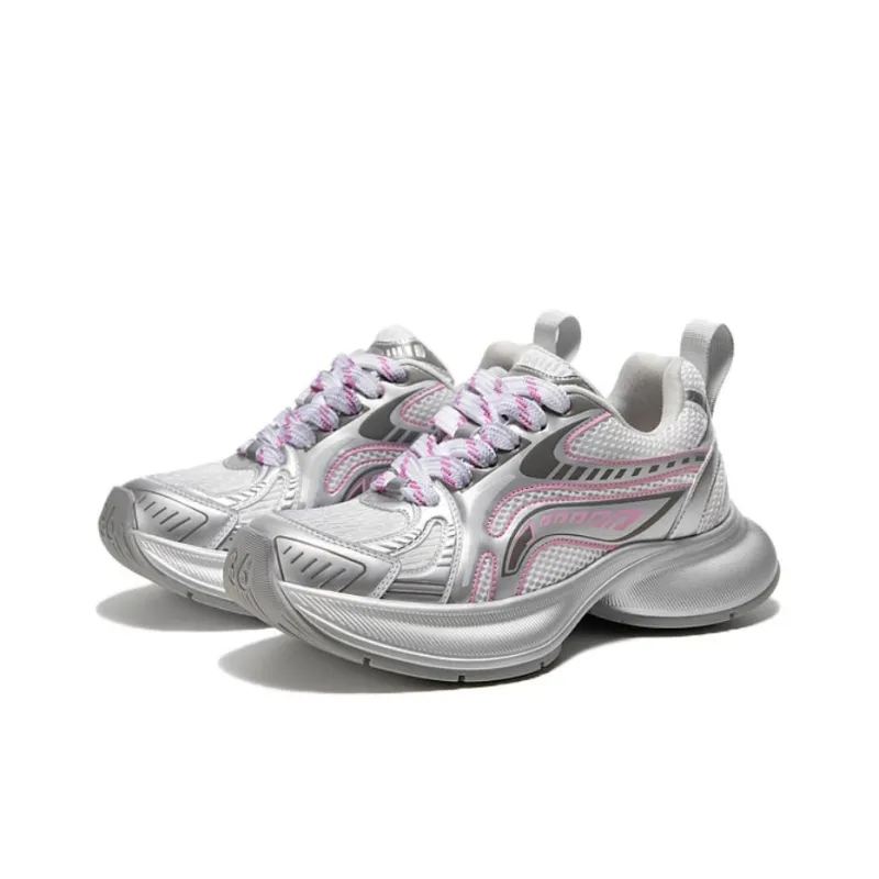 C°BANNER Wear resistant And Lightweight Low Top Chunky Sneakers Women's Silver Pink-2