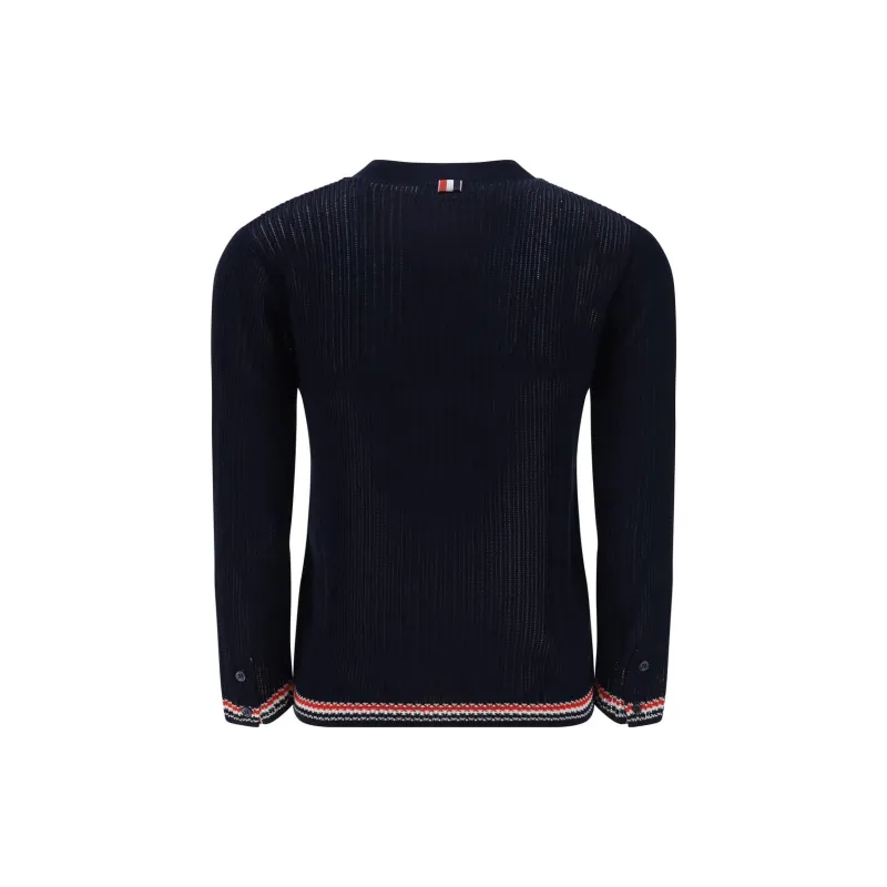 THOM BROWNE Pointelle knit Rwb Stripe Cardigan-1