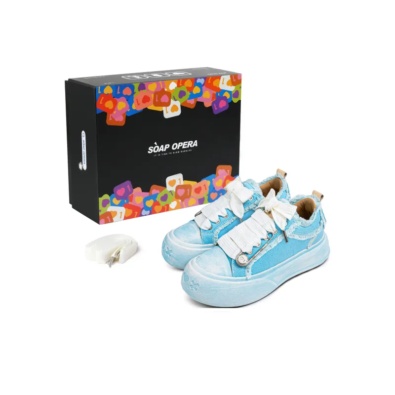 SOAP OPERA Wiping Color Series Low Top Canvas Shoes Unisex Crushed Ice Blue Box-11