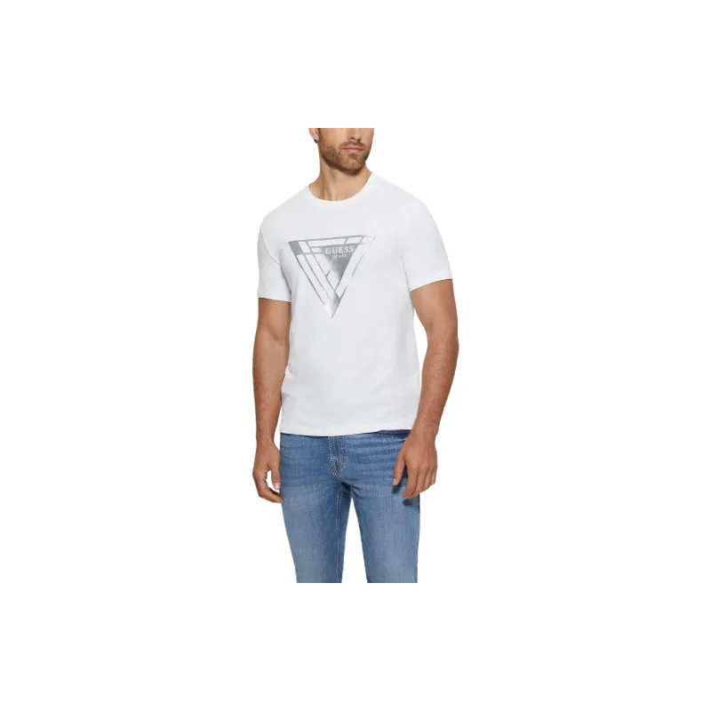 GUESS Crewneck Signature Tee T-Shirt Men's White-1