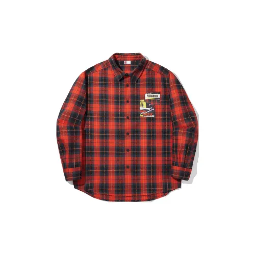 Pleasures X LiNing Shirts Men Scarlet Obsidian Gray Plaid