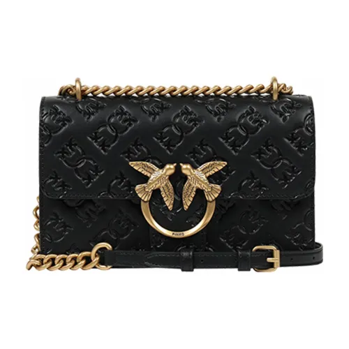 PINKO Cow Leather Shoulder Bag Crossbody Bag Small Size Women's Black