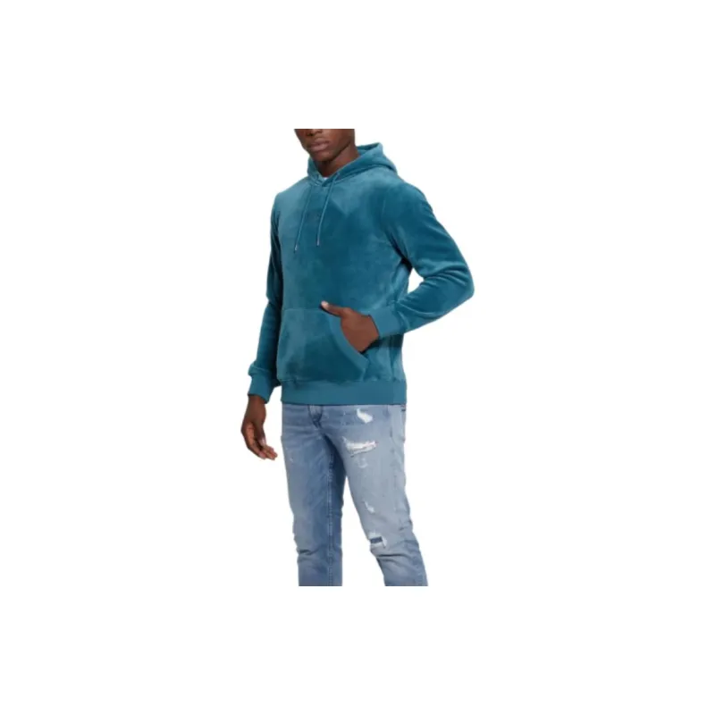 GUESS Bonded Velvet Hoodie Sweatshirt Men's Blue-2