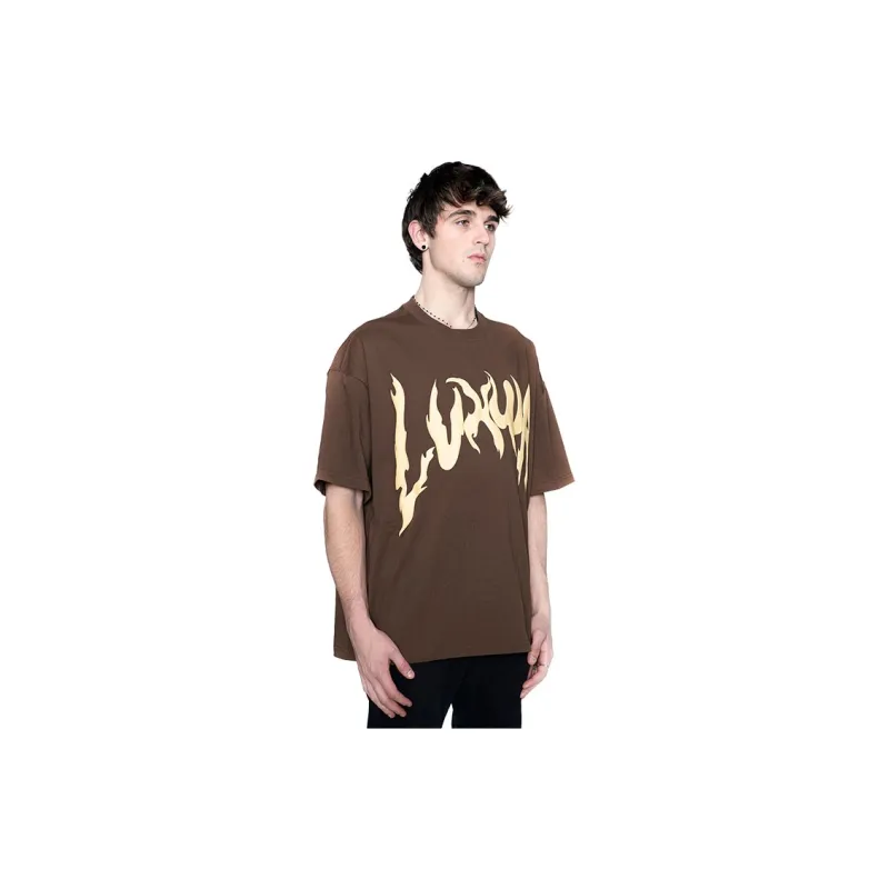 LVXWA SS22 Crew Neck Loose Fit Straight Short Sleeved T Shirt Unisex Brown-3