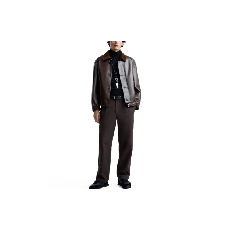 ZARA Leather Jacket Men's Chocolate-2