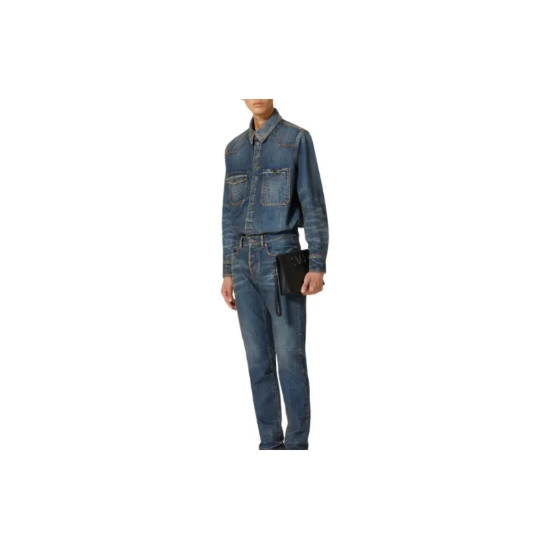Valentino V DETAIL Denim Shirt Men's Blue-2