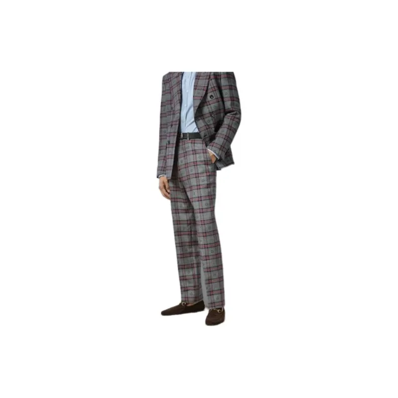 GUCCI G Plaid Wool Pants Suit Trouser Men's Gray Blue-3