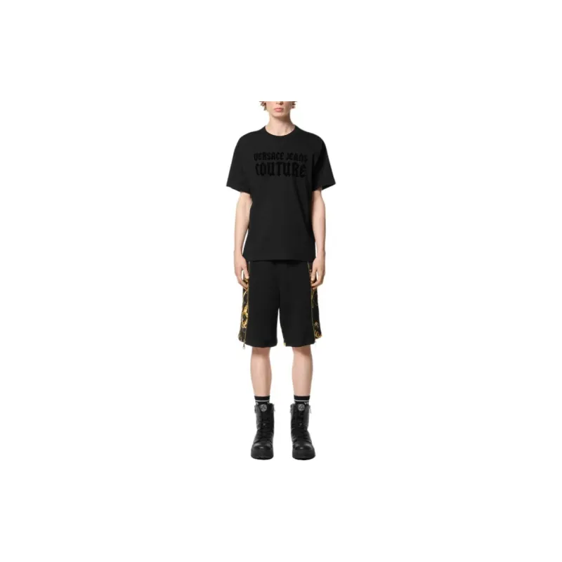 VERSACE JEANS COUTURE Flocked logo Cotton T shirt-1