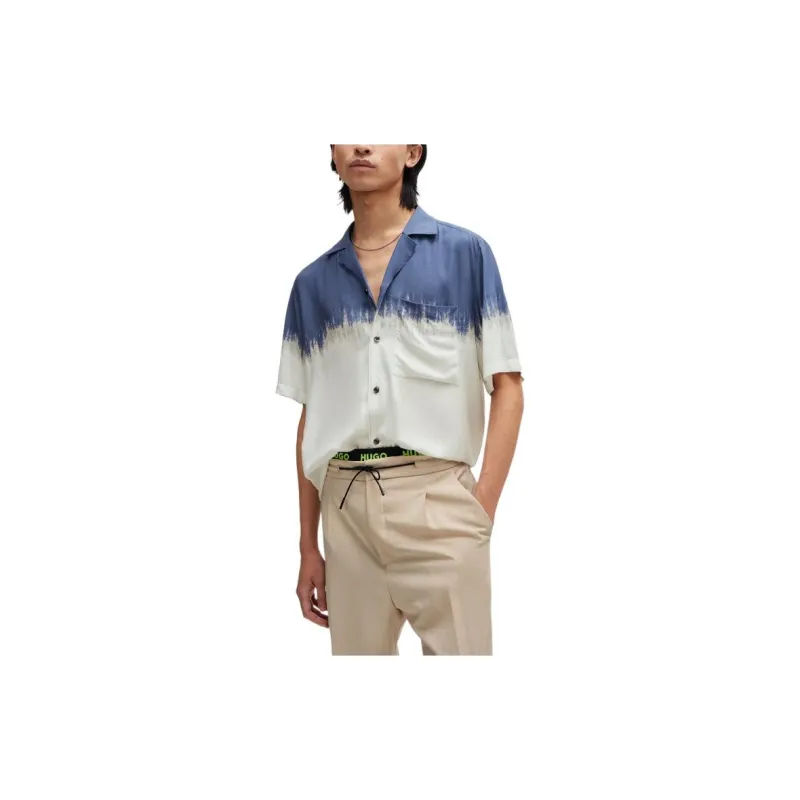 HUGO BOSS Relaxed Fit Shirt With Abstract Print Shirt Men's White Blue-2
