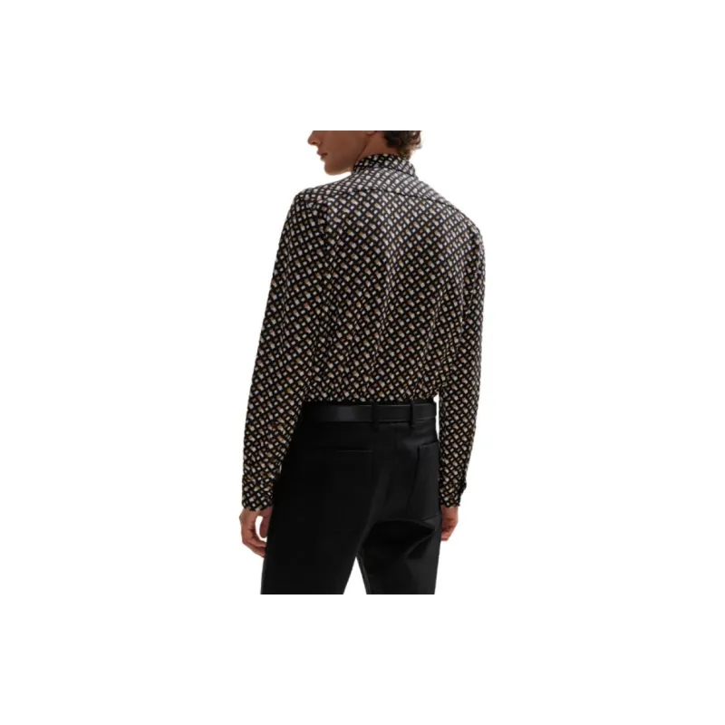 HUGO BOSS Slim-Fit Shirt In Monogram-Jacquart Cotton Shirt Men's Light Brown-3