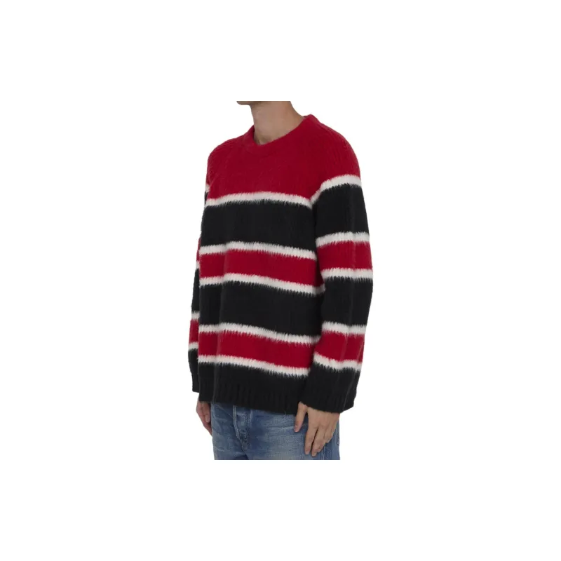CELINE Oversized Crew Neck Sweater In Brushed Striped Cotton-3