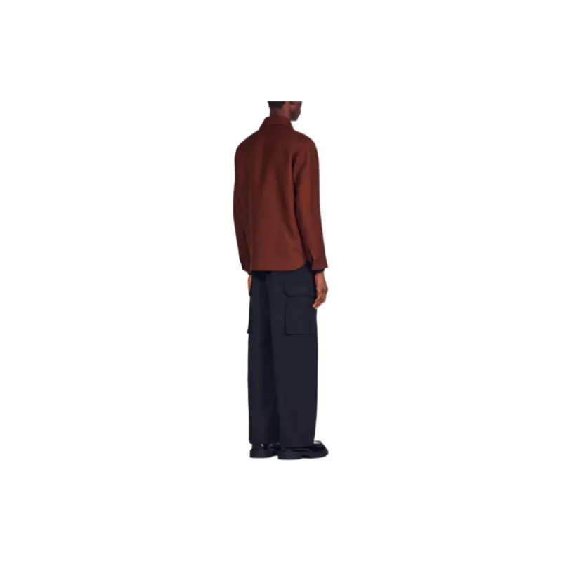Sandro Wool Blend Overshirt Shirt Men's Red Brown-2