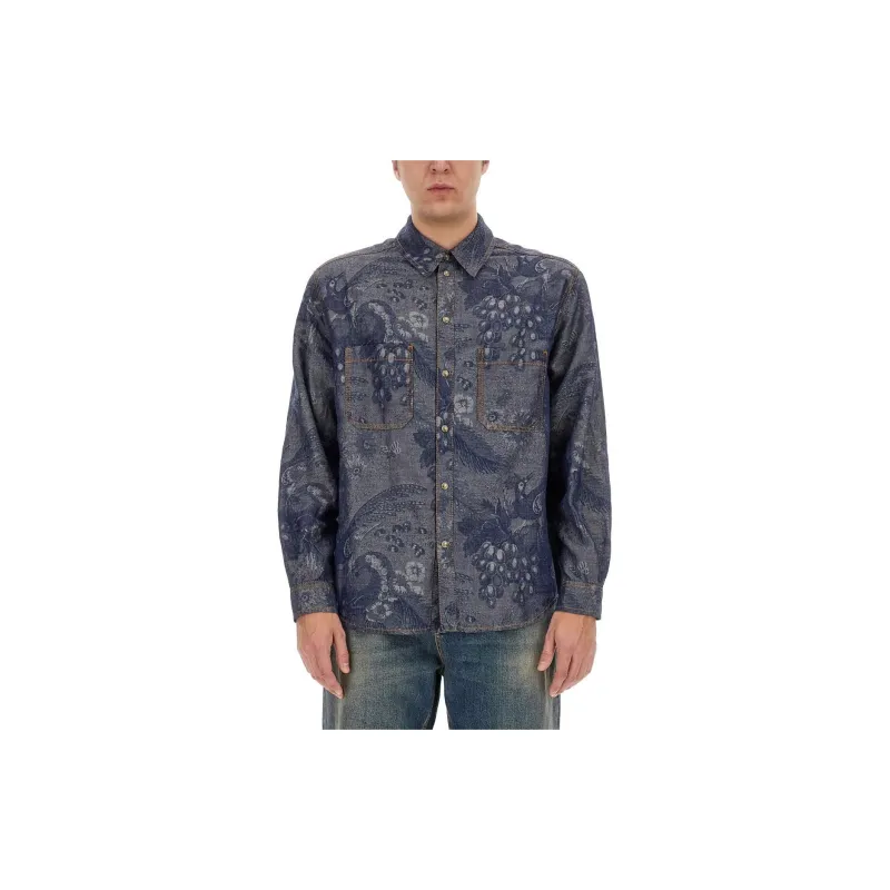 ETRO Pattern Jacquard Button Up Denim Shirt-2