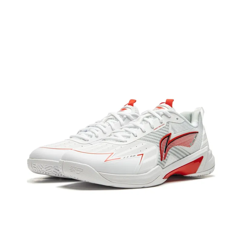 LiNing Anti Slip And Wear Resistant Breathable Low Top Badminton Shoes Unisex White Red-2