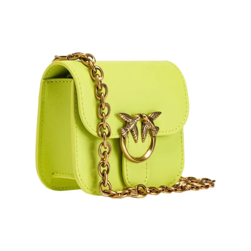 PINKO Love Bell Calfskin Bacchus Bag, Crossbody Bag, Shoulder Bag Extra Mini Women's Lime-1