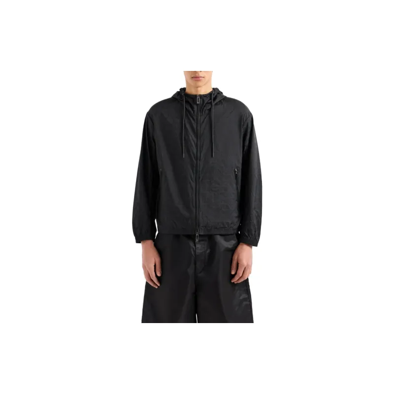 EMPORIO ARMANI Lightweight Nylon Hooded Zip up Blouson With All over Jacquard Lettering-1