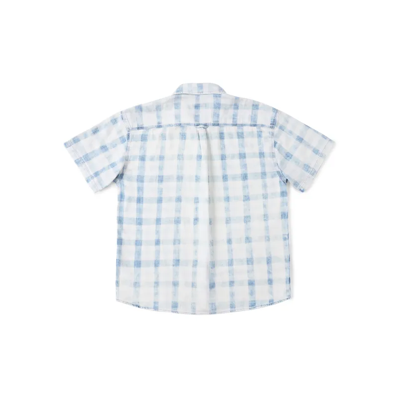SIMWOOD Shirts Men Washed Blue White Plaid-1