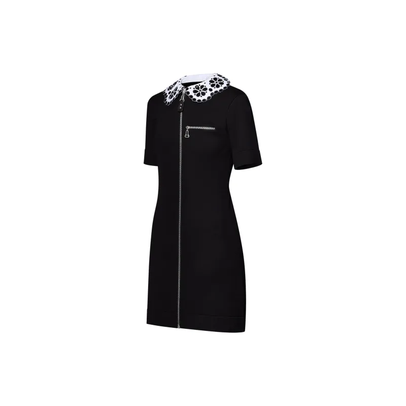 LOUIS VUITTON Broderie Collar Zip-Up Knit Dress-2