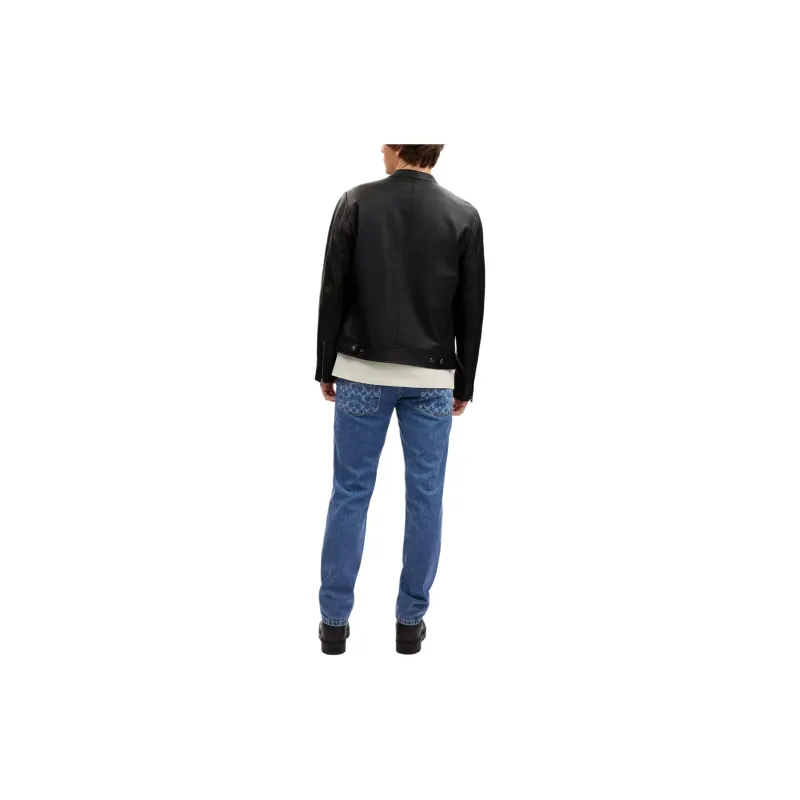 COACH Leather Racer Jackets Coats Men's Black-3