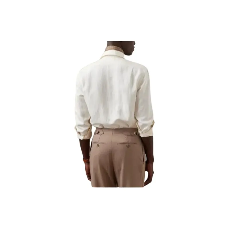 Ralph Lauren Purple Label Lin Silk Canvas Shirt Men's White-3