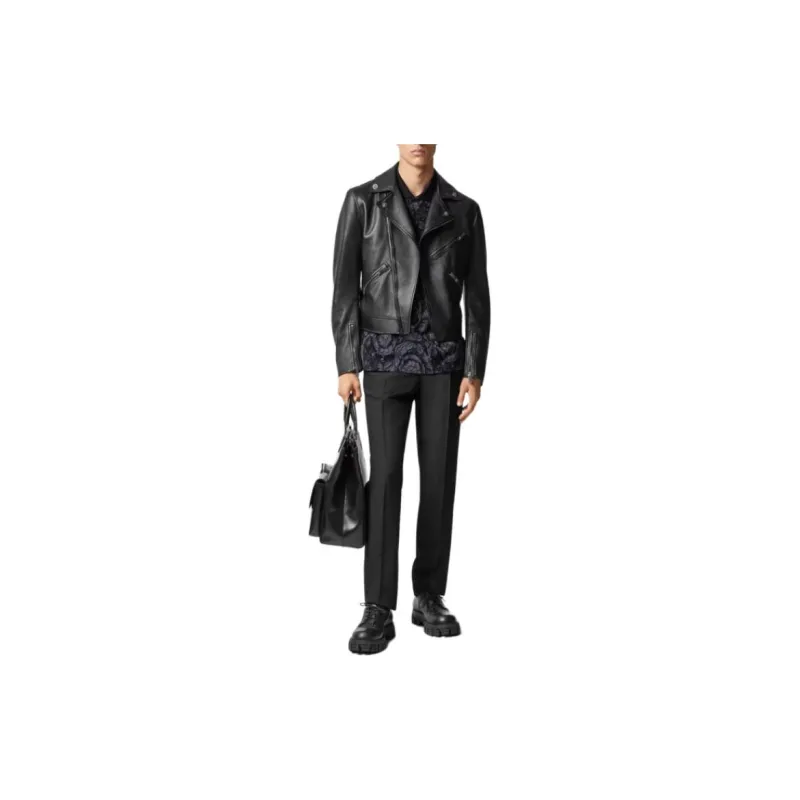 VERSACE Zip Up Leather Biker Jacket-1