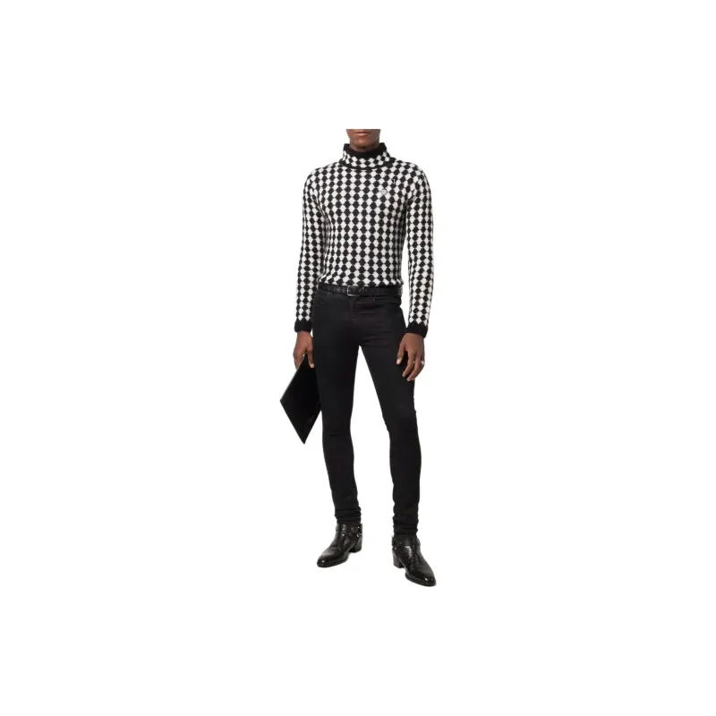 SAINT LAURENT Turtleneck Allover Diamond Motif Sweater-2