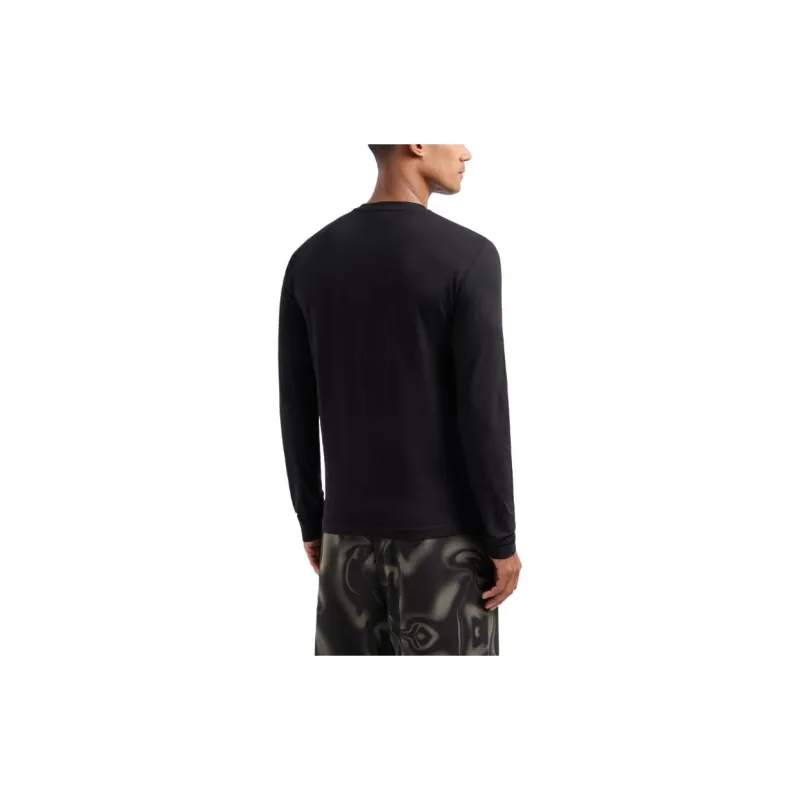 EMPORIO ARMANI EA7 Letter Logo Print Crew Neck Slim Fit Long Sleeved T Shirt T Shirt Men's Black-2