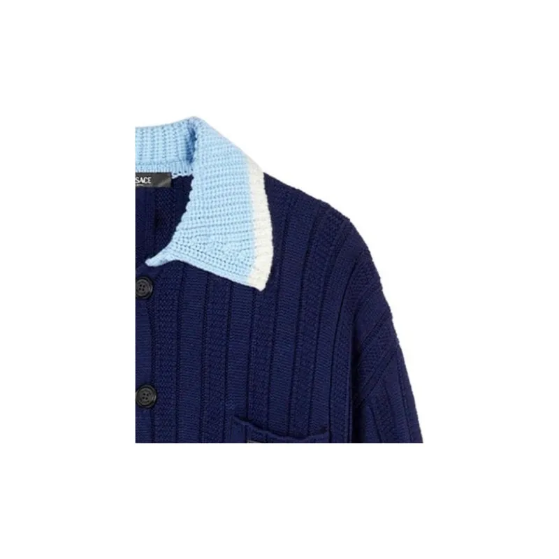 VERSACE Contrasting Collar Knitted Shirt-4