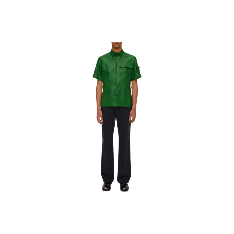 FERRAGAMO Coated Linen Utility Shirt Shirt Men's Green-2
