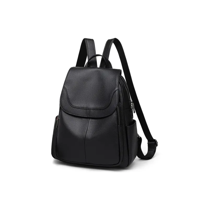 MILLIE'S Cow Leather With Synthetic Leather Backpack Travel Backpack Regular Unisex Black-2