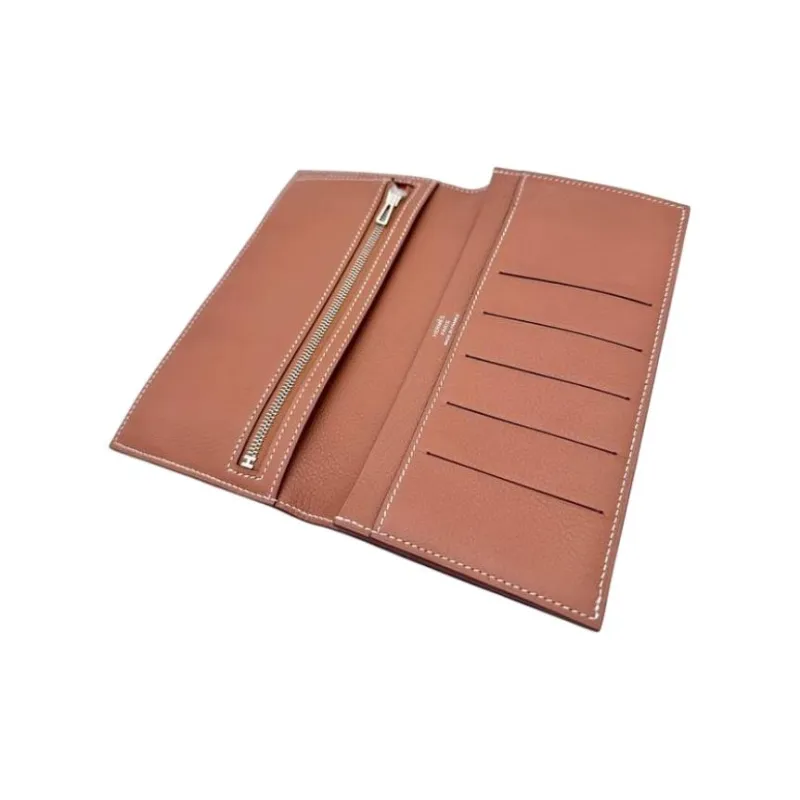 HERMES Silk'In Calfskin Wallet Men's Brown-3