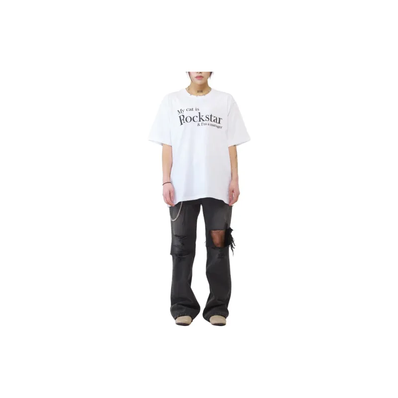 JOEGUSH My Cat Is Rockstar & I'm A Manager T-Shirt Unisex White/White-2