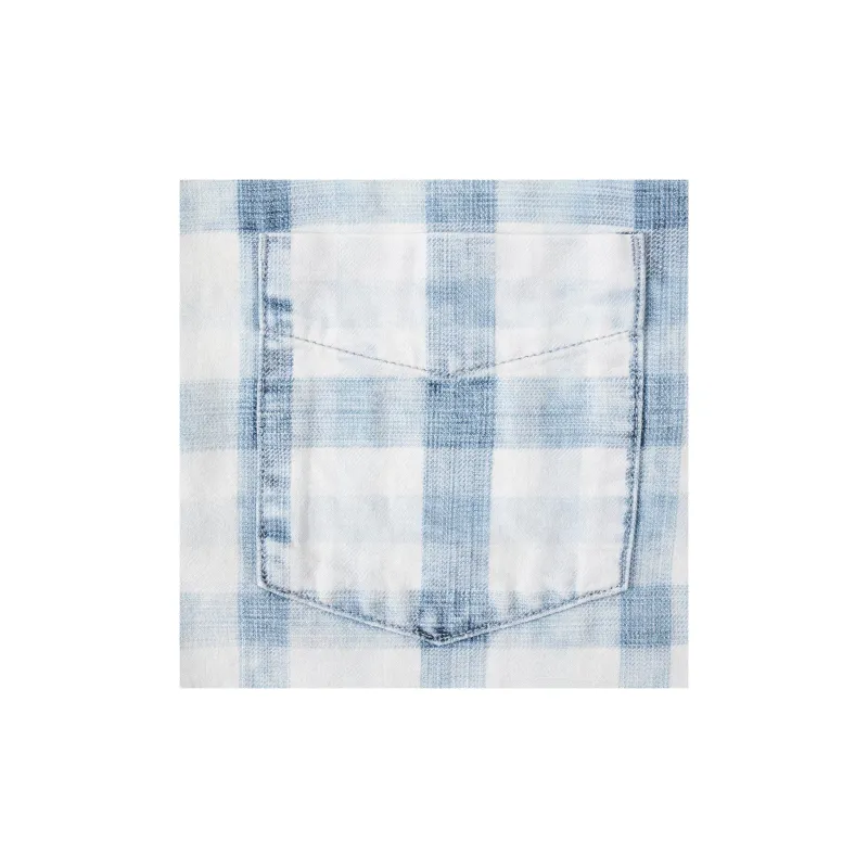 SIMWOOD Shirts Men Washed Blue White Plaid-2
