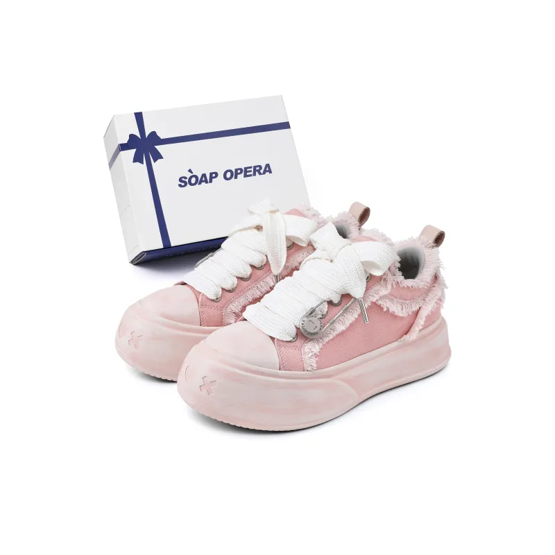 SOAP OPERA Wiping Color Series Skateboard Shoes Unisex Low Top White/Pink-4