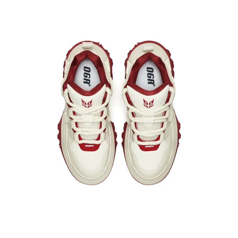 OGR Wave Rider Rebound Wear-Resistant Slip-Resistant Low-Top Casual Shoes Unisex Vintage Beige Red-3
