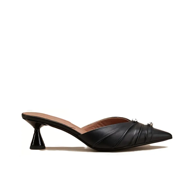 D'ACCORI Rubber Sole Abrasion-Resistant Wrap-toe Slippers Women's Black-1