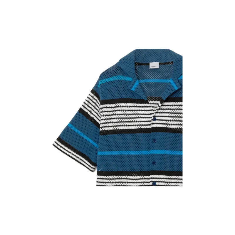 Burberry SS23 Men's Logo Stripe Print Nylon Oversized Shirts Navy-4