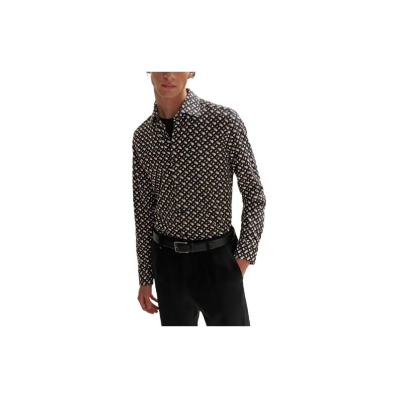 HUGO BOSS Slim-Fit Shirt In Monogram-Jacquart Cotton Shirt Men's Light Brown-2