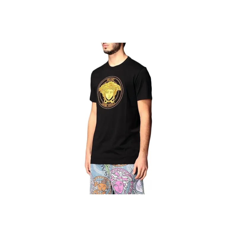 FANSIZHE Crew Neck Patterned Print Pullover Short Sleeved T Shirt Men's Black-3