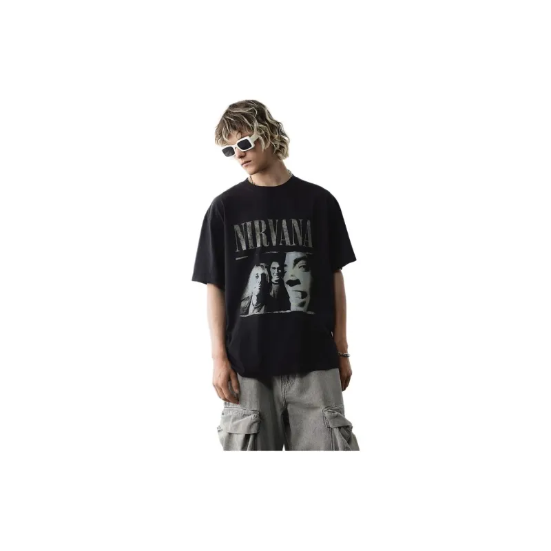 H&M T Shirt Men's Black/Nirvana-3