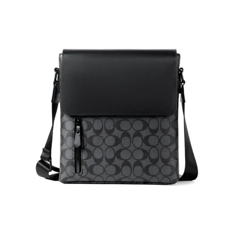 VIHUS Top Grain Cow Leather PVC Bonded Shoulder Bag Crossbody Bag Men's Black-5