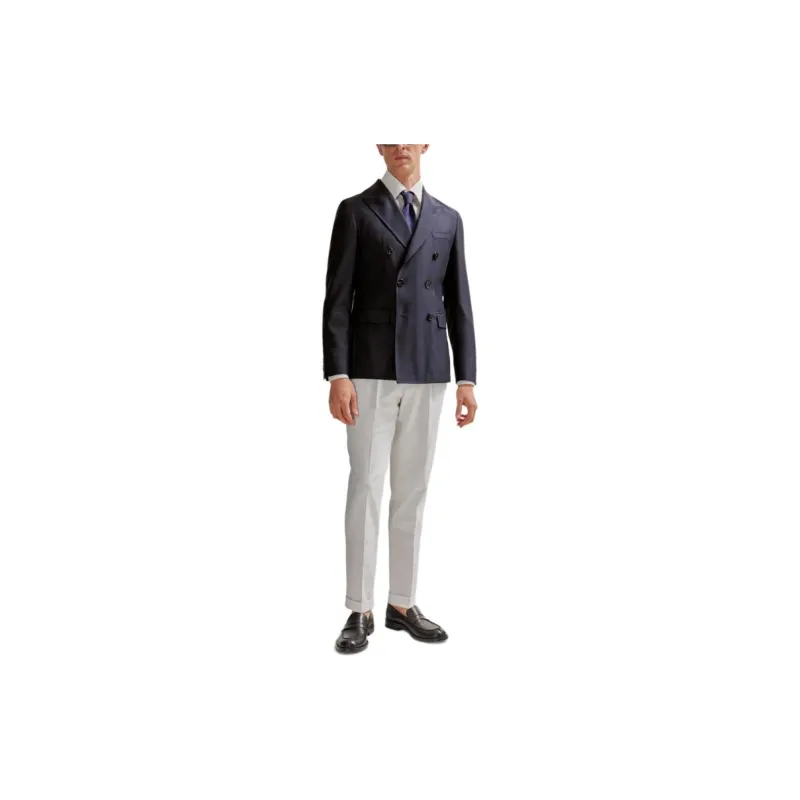 HUGO BOSS Double-Breasted Slim-Fit Jacket In Structured Virgin Wool Business Suit Men's Dark Blue-4