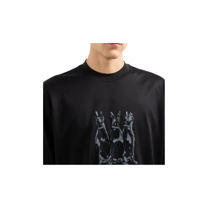 EMPORIO ARMANI Lyocell blend Jersey Oversized T shirt With Dobermann Embroidery And Print-4