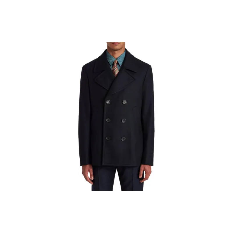 Paul Smith Wool-Cashmere Pea Coat Coats Men's Dark Marine Blue-2