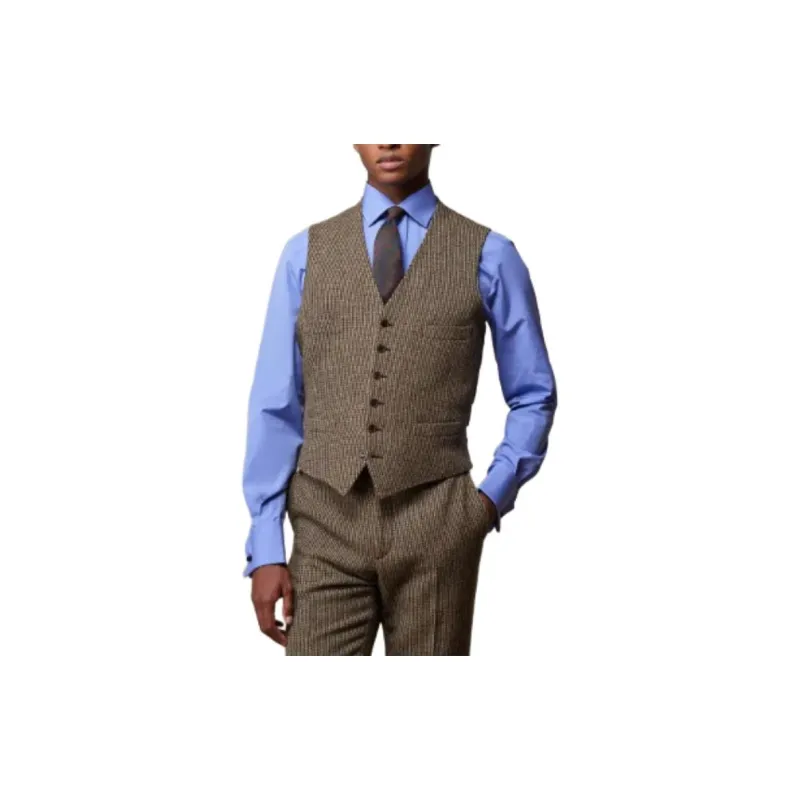 Polo Ralph Lauren Kent Hand Tailored Plaid 3 Piece Suit Business Suit Men's Brown-3