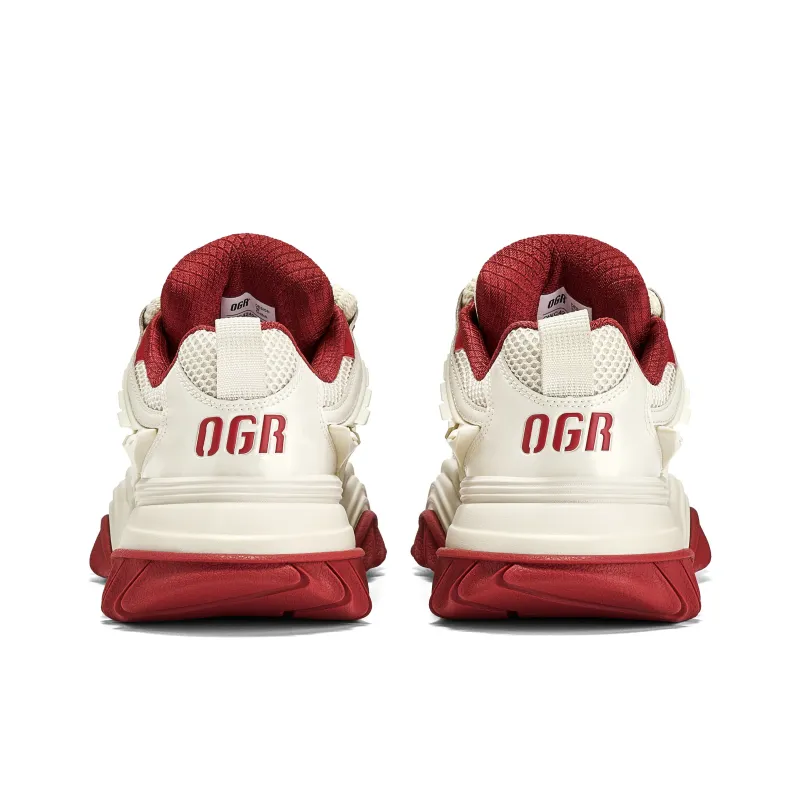OGR Wave Rider Rebound Wear-Resistant Slip-Resistant Low-Top Casual Shoes Unisex Vintage Beige Red-4