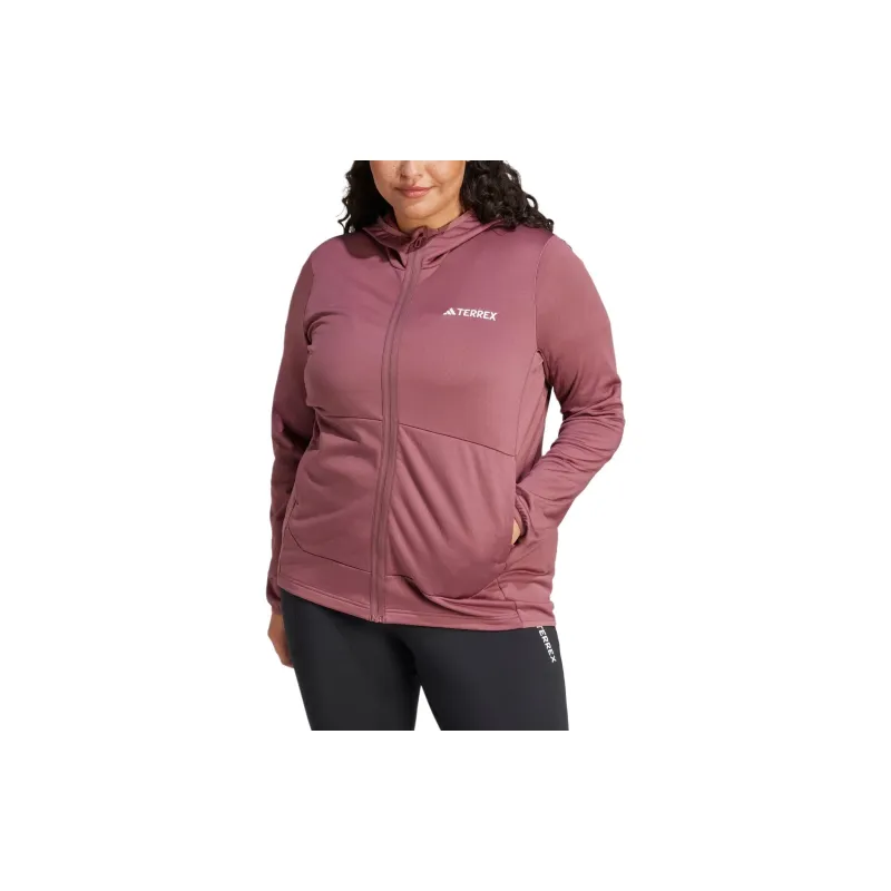 Adidas Adidas Terre Terrex Xperior Light Fleece Hooded Jacket Plus Size Jackets Coats Women's Burgundy-1