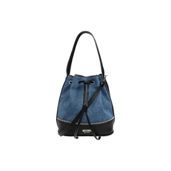 MOSCHINO Zip-Detailed Drawstring Denim Bucket Bag