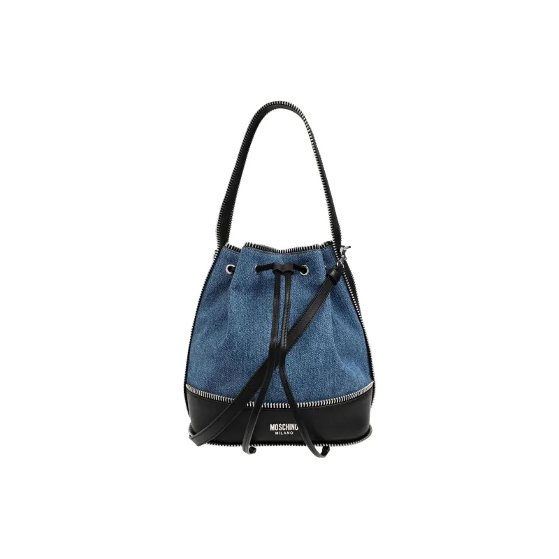 MOSCHINO Zip-Detailed Drawstring Denim Bucket Bag-0